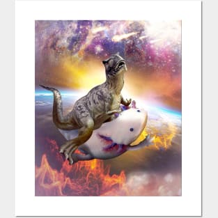 Space Dinosaur Riding Axolotl Mexican Walking Fish Posters and Art